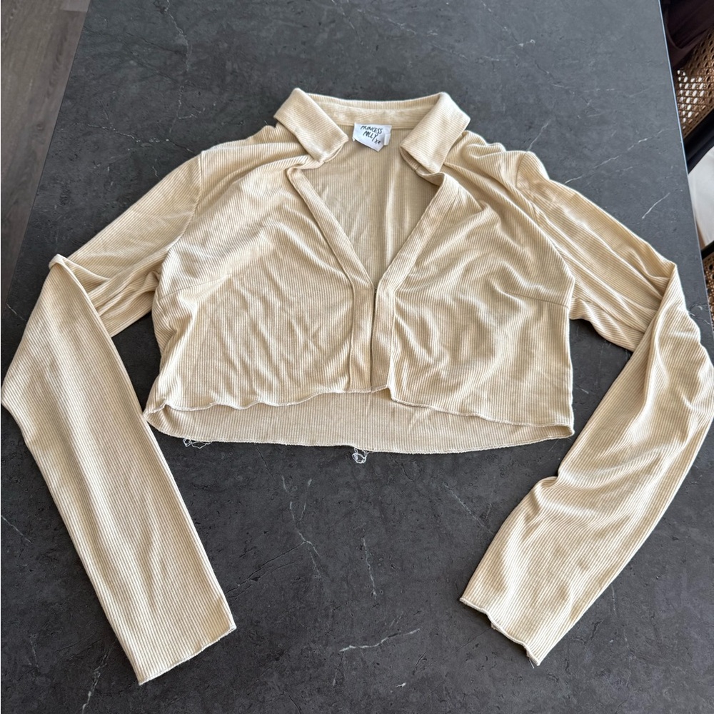 Princess Polly Beige Ribbed Collared Top